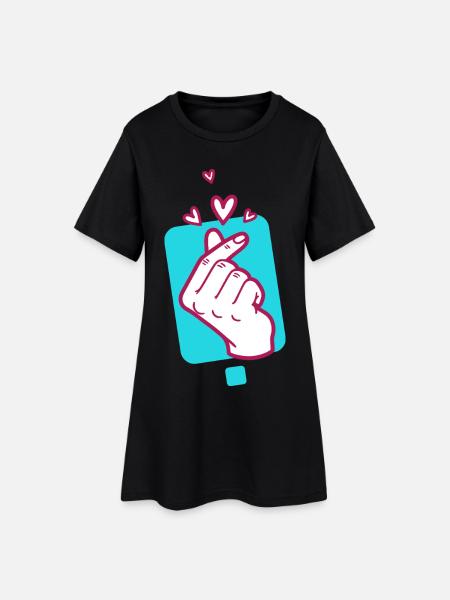 Kpop Koreanisch Finger Herz Niedlich Koreanische Pop-Liebe - Frauen T-Shirt-Kleid - Schwarz