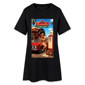 Gloria Pinup Cherry 50s Tankstelle – Kek-Ina - Frauen T-Shirt-Kleid - Schwarz - Vorne