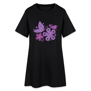blumen muster - Frauen T-Shirt-Kleid - Schwarz - Vorne
