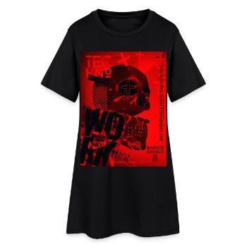 Crâne Rouge Techno Urbain - Robe T-shirt Femme - noir - Devant