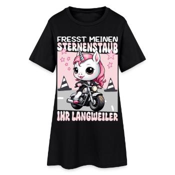 Einhorn auf Motorrad - Frauen T-Shirt-Kleid - Schwarz - Vorne