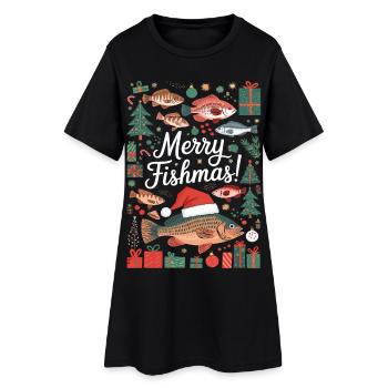 Angler Weihnachtspullover Merry Fishmas Karpfen - Frauen T-Shirt-Kleid - Schwarz - Vorne