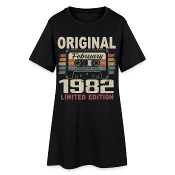 Février 1982, Cadeau d'Anniversaire février 1982 - Robe T-shirt Femme - noir - Devant
