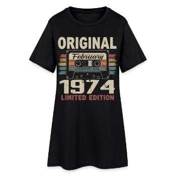 Février 1974, Cadeau d'Anniversaire février 1974 - Robe T-shirt Femme - noir - Devant