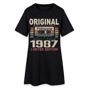 Février 1987, Cadeau d'Anniversaire février 1987 - Robe T-shirt Femme - noir - Devant