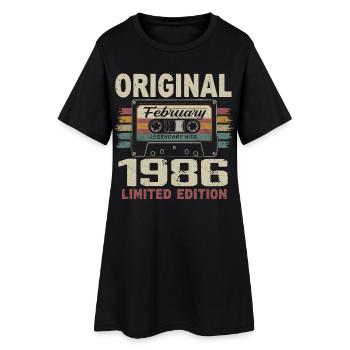 Februar 1986, Februar 1986 Geburtstagsgeschenk - Frauen T-Shirt-Kleid - Schwarz - Vorne