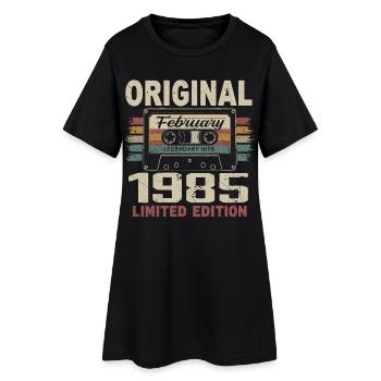Février 1985, Cadeau d'Anniversaire février 1985 - Robe T-shirt Femme - noir - Devant