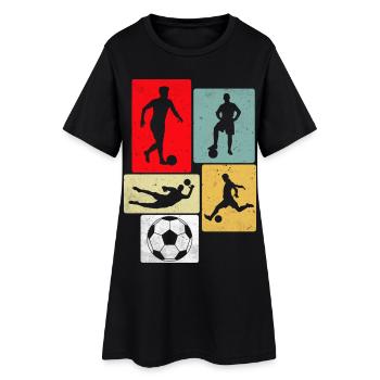 Fußball Retro - Frauen T-Shirt-Kleid - Schwarz - Vorne
