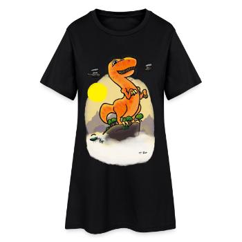 Dino Auf Berggipfel - Frauen T-Shirt-Kleid - Schwarz - Vorne