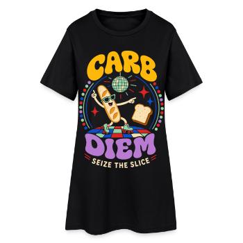 Carb Diem – Nutze die Brotscheibe - Frauen T-Shirt-Kleid - Schwarz - Vorne