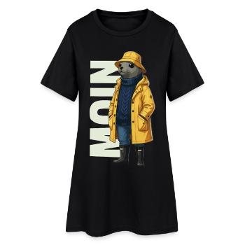 Seehund Moin – Regenmantel Design - Frauen T-Shirt-Kleid - Schwarz - Vorne