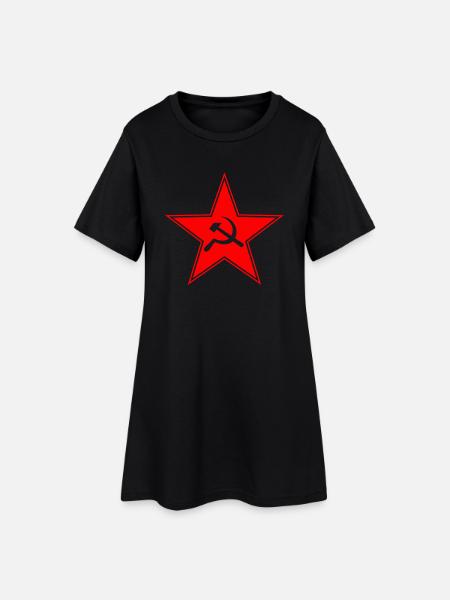 Sowjetstern mit Hammer u. Sichel - Frauen T-Shirt-Kleid - Schwarz