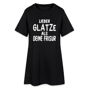 Lieber Glatze als deine Frisur - Kahlkopf lustig - Frauen T-Shirt-Kleid - Schwarz - Vorne