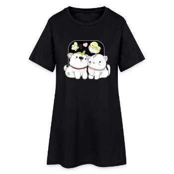 Hund koreanisch - japanischer Stil 13 - Frauen T-Shirt-Kleid - Schwarz - Vorne