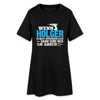 HOLGER - kann es reparieren - Frauen T-Shirt-Kleid - Schwarz - Vorne