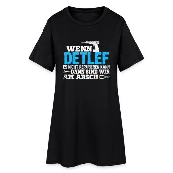 DETLEF - kann es reparieren - Frauen T-Shirt-Kleid - Schwarz - Vorne