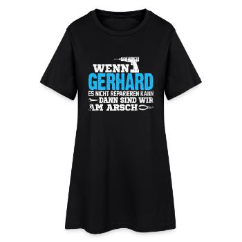 GERHARD - kann es reparieren - Frauen T-Shirt-Kleid - Schwarz - Vorne