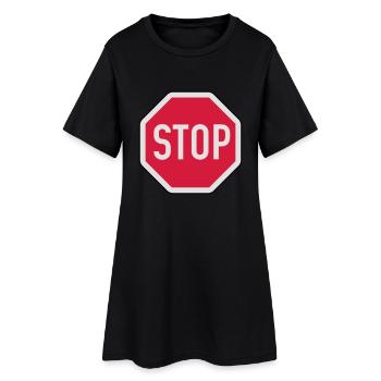 Stop - Frauen T-Shirt-Kleid - Schwarz - Vorne