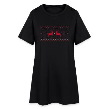 Norwegermuster Christmas Weihnachten Rentier Santa - Frauen T-Shirt-Kleid - Schwarz - Vorne
