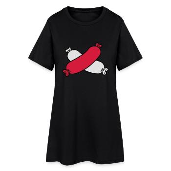 2 sausage hotdog wiener long red white bratwurst - Women’s T-Shirt Dress - black - Front