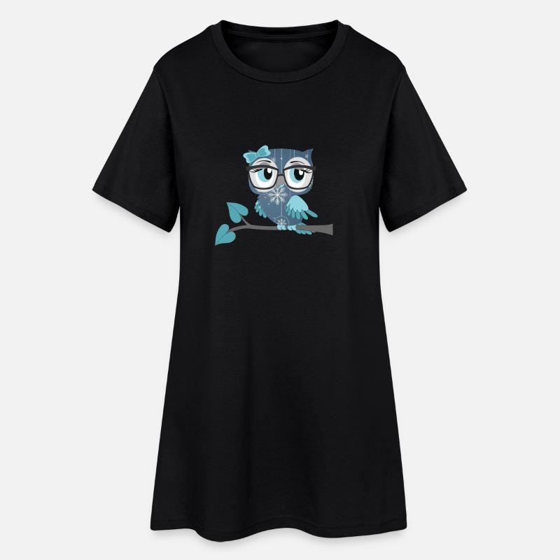 Eule_Schnee-Eule - Frauen T-Shirt-Kleid - Schwarz