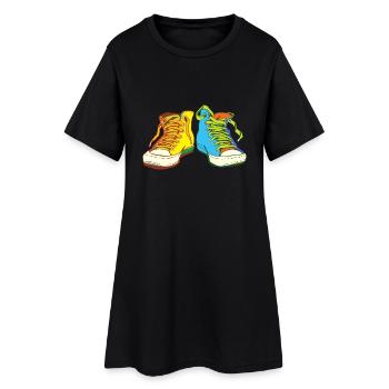 Bunte Sneaker Schuhe - Frauen T-Shirt-Kleid - Schwarz - Vorne