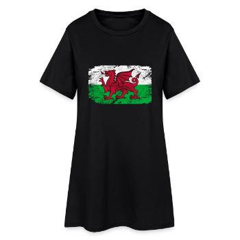Wales Flag - Vintage Look - Frauen T-Shirt-Kleid - Schwarz - Vorne
