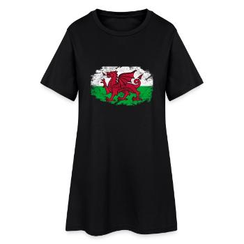 Wales Flag - Vintage Look - Frauen T-Shirt-Kleid - Schwarz - Vorne