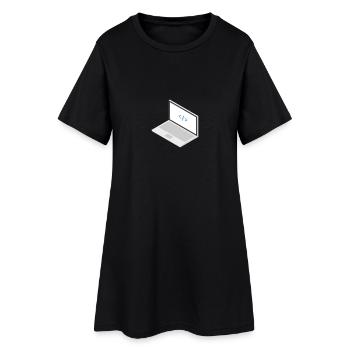 Laptop - Frauen T-Shirt-Kleid - Schwarz - Vorne