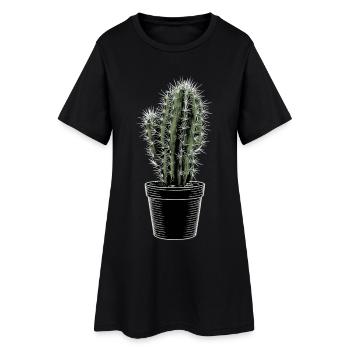 Kaktus in schwarzem Topf - Frauen T-Shirt-Kleid - Schwarz - Vorne