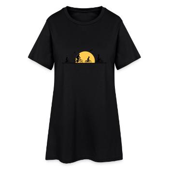 Freizeit - Radtour Familie - Frauen T-Shirt-Kleid - Schwarz - Vorne