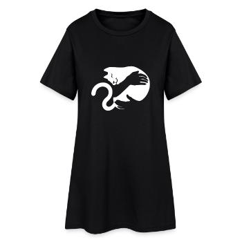 Cuddly cat is held by arms. - Women’s T-Shirt Dress - black - Front