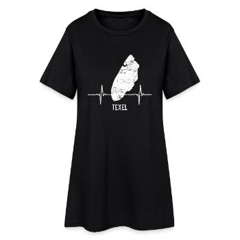 Geschenk, Heartbeat, Insel, Herzschlag, Texel - Frauen T-Shirt-Kleid - Schwarz - Vorne