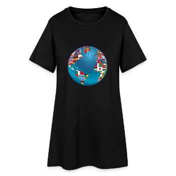 Carte du monde globe terrestre globe pays drapeaux continents - Robe T-shirt Femme - noir - Devant