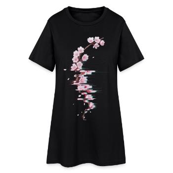 Glitch Kirschblüte moderner Blütenzweig - Frauen T-Shirt-Kleid - Schwarz - Vorne