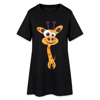 Giraffe Cartoon Yellow Unique Smile - Women’s T-Shirt Dress - black - Front