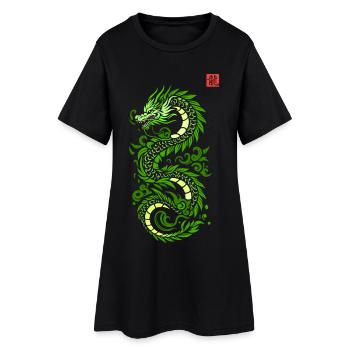 Dragon japon vert, style estampe japonaise kanji - Robe T-shirt Femme - noir - Devant