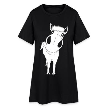 Gros plan sur un cheval (blanc) - Robe T-shirt Femme - noir - Devant