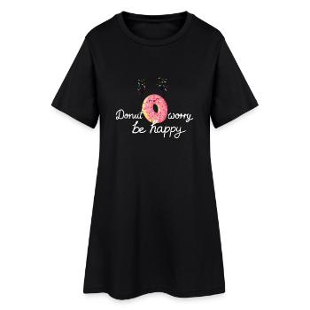 Donut worry, be happy! - Frauen T-Shirt-Kleid - Schwarz - Vorne