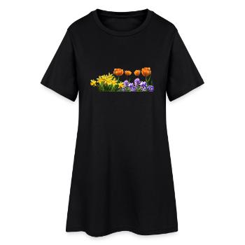 daffodils roses rosen blumen flowers tulips tulpen - Frauen T-Shirt-Kleid - Schwarz - Vorne
