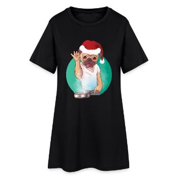 Kochender Hund mit Brille und Weihnachtsmütze - Frauen T-Shirt-Kleid - Schwarz - Vorne