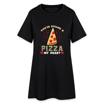 Les amateurs de cadeaux pour la fête de la Saint-Valentin Coeur Pizza - Robe T-shirt Femme - noir - Devant