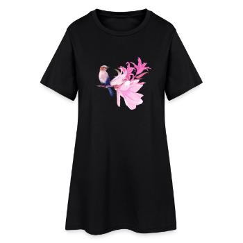 Oiseau avec des fleurs - Robe T-shirt Femme - noir - Devant