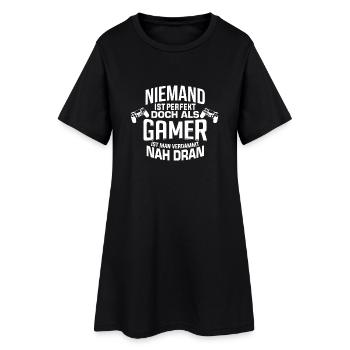 Niemand ist perfekt doch als Gamer nah dran - Frauen T-Shirt-Kleid - Schwarz - Vorne