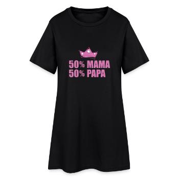 50% Mama 50 % Papa - Geburtstag - Bday|Tolles T-Sh - Frauen T-Shirt-Kleid - Schwarz - Vorne