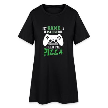My game is paused feed me pizza - Robe T-shirt Femme - noir - Devant