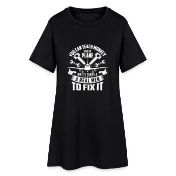 Teach monkey to fly plane real men fix it - Robe T-shirt Femme - noir - Devant