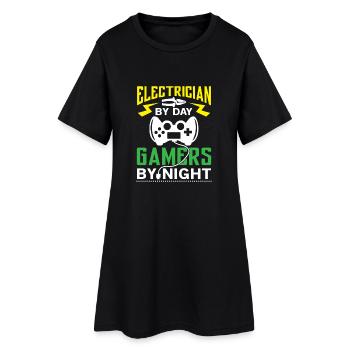 Electrician by Day Gamers by Night - arcade player - Frauen T-Shirt-Kleid - Schwarz - Vorne