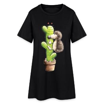 Hérisson et cactus - Robe T-shirt Femme - noir - Devant