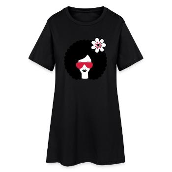 Curly haired sommer girl with flower, Retro, Afro - Frauen T-Shirt-Kleid - Schwarz - Vorne